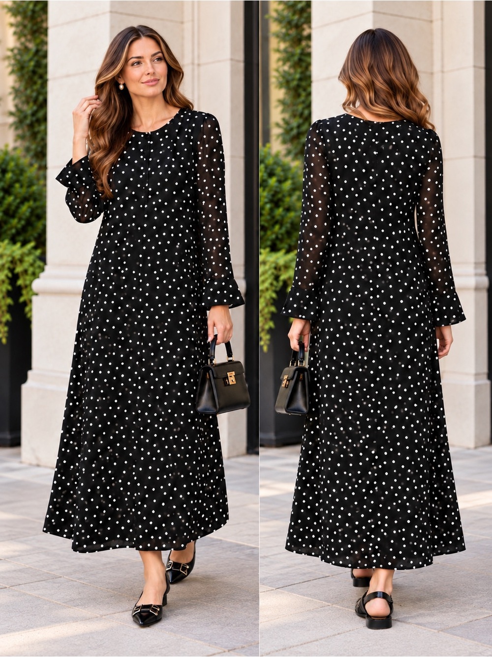 NEW GANNI Spot-Print Crepe Midi Dress – Size EU 32 / US 0 – MSRP $295